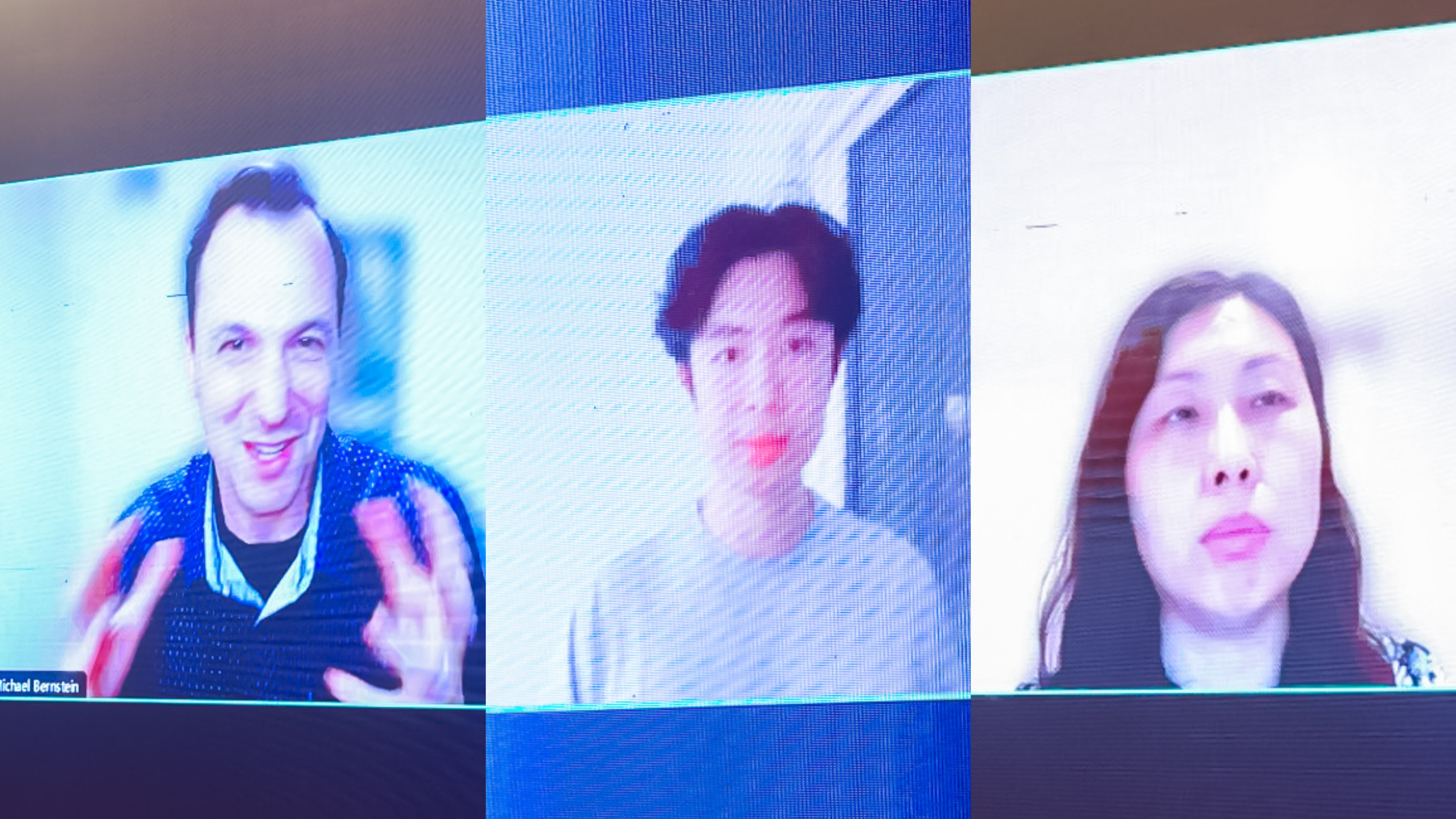 20230910-米兰milan官方网站计算机系与人工智能研究院基础模型研究中心联合举办首届基础大模型研讨会-嘉艺-Michael Bernstein(左)、Jason Wei(中)、Yan Liu(右)在线上作报告.jpg